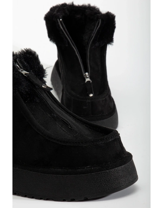 Silva Önden Fermuarlı Kürk Astarlı Kalın Taban Rahat Kadın Bot