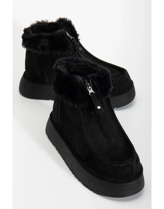 Silva Önden Fermuarlı Kürk Astarlı Kalın Taban Rahat Kadın Bot