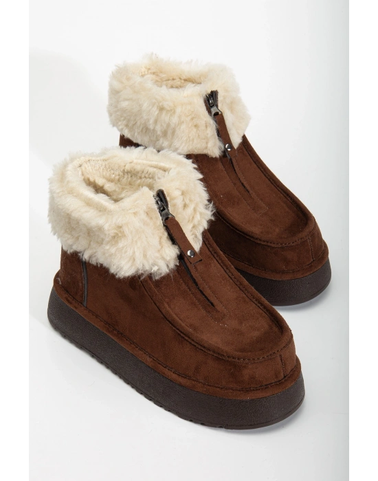 Silva Önden Fermuarlı Kürk Astarlı Kalın Taban Rahat Kadın Bot