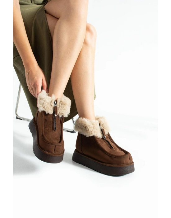 Silva Önden Fermuarlı Kürk Astarlı Kalın Taban Rahat Kadın Bot