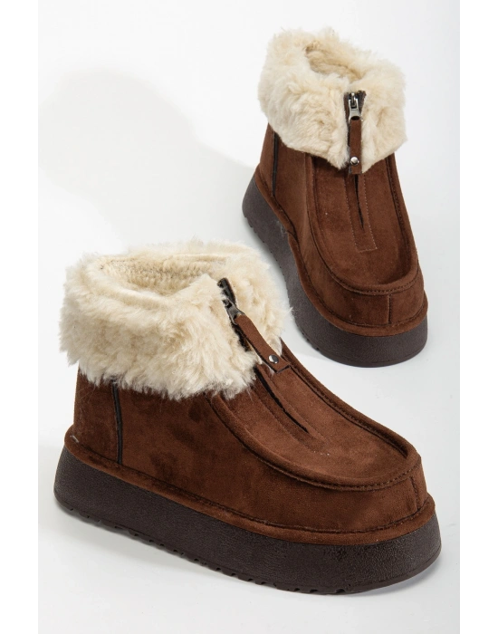 Silva Önden Fermuarlı Kürk Astarlı Kalın Taban Rahat Kadın Bot