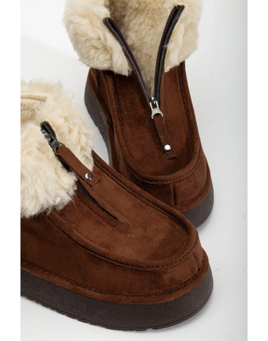 Silva Önden Fermuarlı Kürk Astarlı Kalın Taban Rahat Kadın Bot