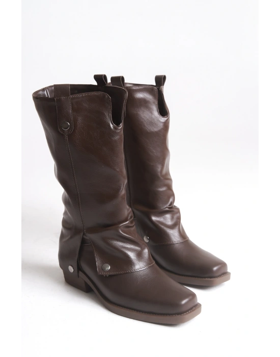 Jane Küt Burunlu Yumuşak Derili Sıcak Astarlı Günlük Tarz Kadın Çizme