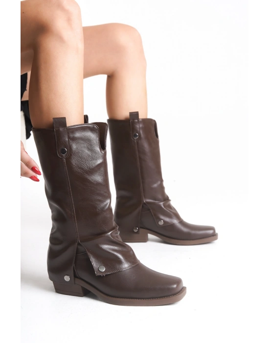 Jane Küt Burunlu Yumuşak Derili Sıcak Astarlı Günlük Tarz Kadın Çizme