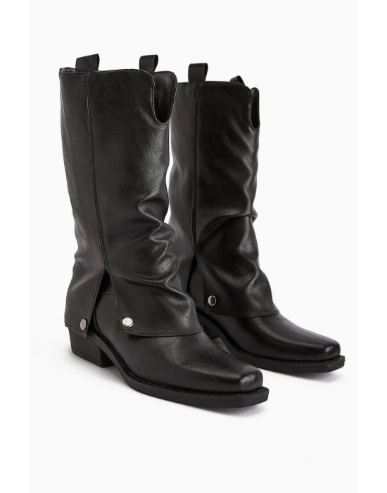 Jane Küt Burunlu Yuşak Derili Sıcak Astarlı Günlük Tarz Kadın Çizme