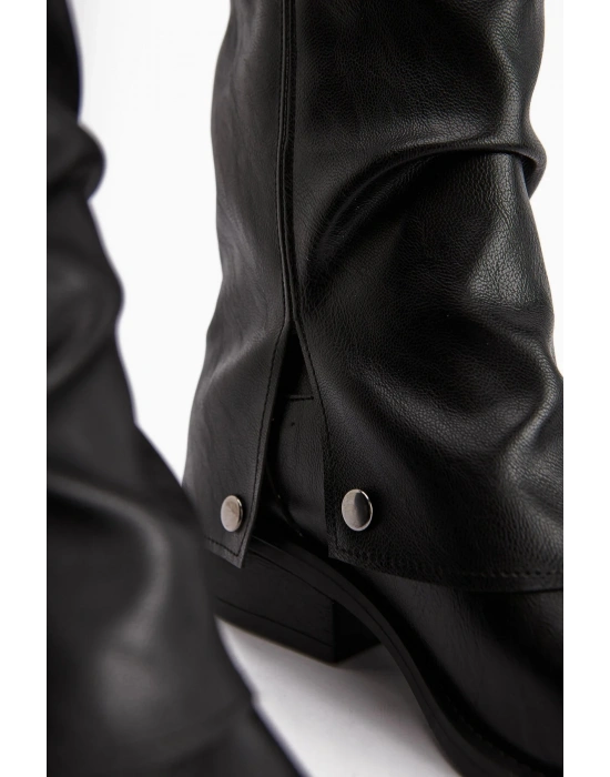 Jane Küt Burunlu Yuşak Derili Sıcak Astarlı Günlük Tarz Kadın Çizme