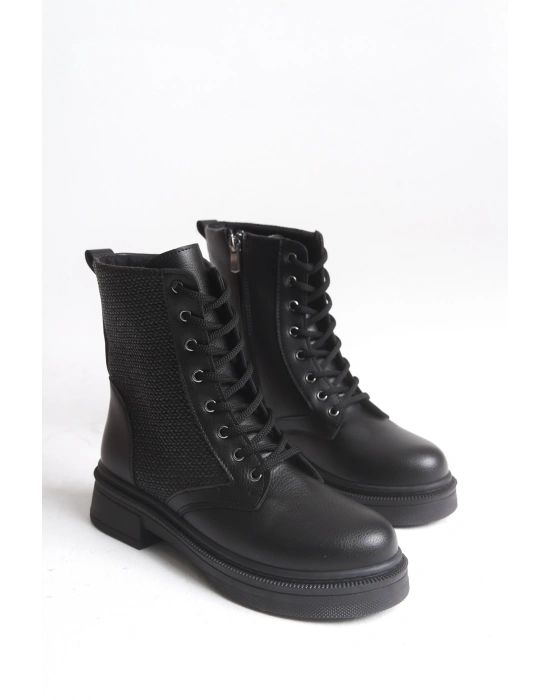 Pelda Kadın Bağcıklı Örgü Detaylı Fermuarlı Günlük Postal Bot