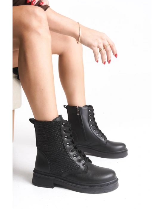 Pelda Kadın Bağcıklı Örgü Detaylı Fermuarlı Günlük Postal Bot