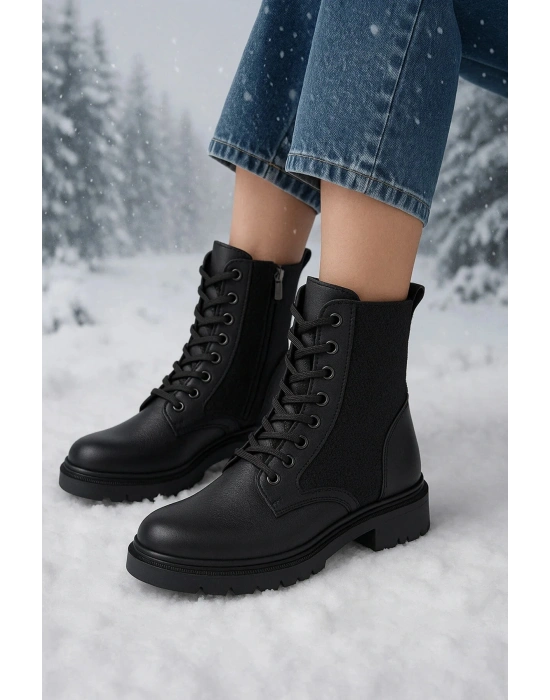 Pelda Kadın Bağcıklı Örgü Detaylı Fermuarlı Günlük Postal Bot