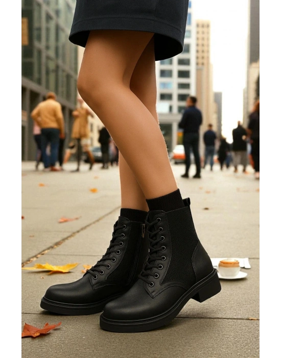 Pelda Kadın Bağcıklı Örgü Detaylı Fermuarlı Günlük Postal Bot