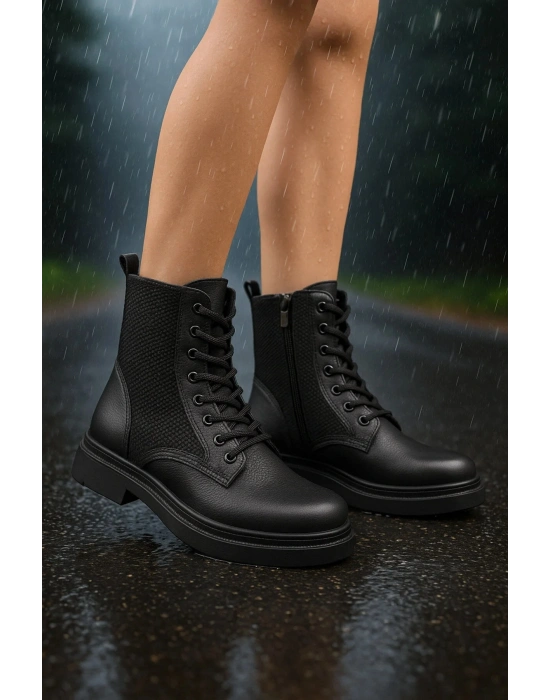 Pelda Kadın Bağcıklı Örgü Detaylı Fermuarlı Günlük Postal Bot