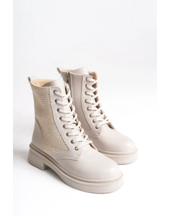 Pelda Kadın Bağcıklı Örgü Detaylı Fermuarlı Günlük Postal Bot