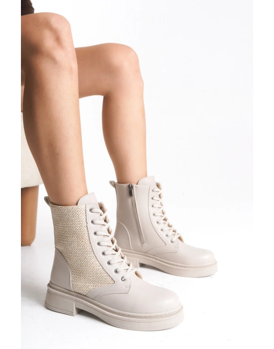 Pelda Kadın Bağcıklı Örgü Detaylı Fermuarlı Günlük Postal Bot