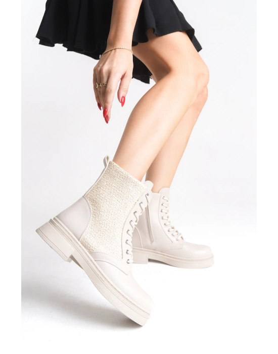 Pelda Kadın Bağcıklı Örgü Detaylı Fermuarlı Günlük Postal Bot