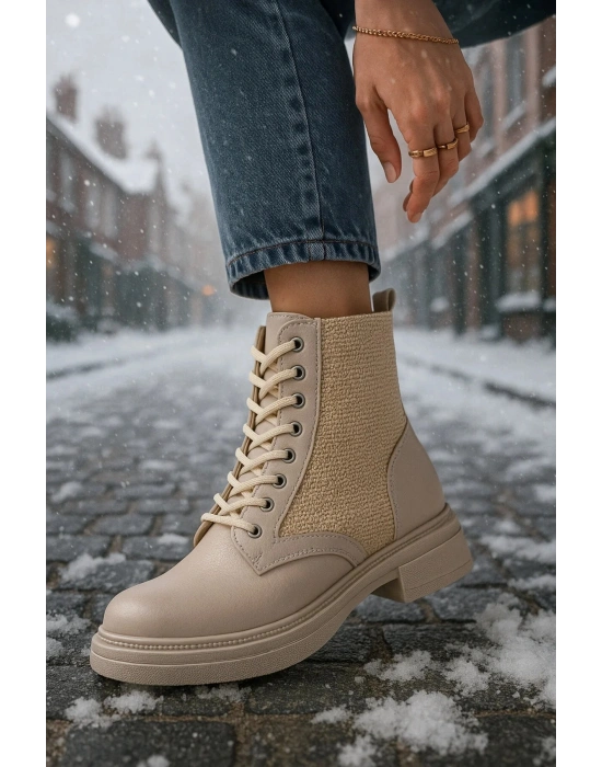 Pelda Kadın Bağcıklı Örgü Detaylı Fermuarlı Günlük Postal Bot