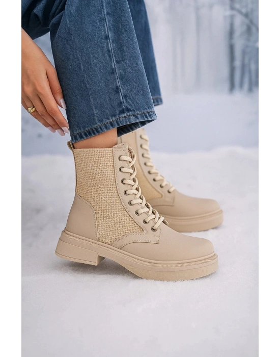 Pelda Kadın Bağcıklı Örgü Detaylı Fermuarlı Günlük Postal Bot