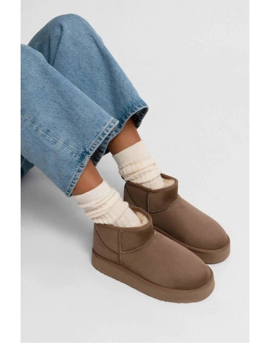 Andra Vizon Kadın Kalın Taban Süet İçi Kürklü Rahat Günlük Bot