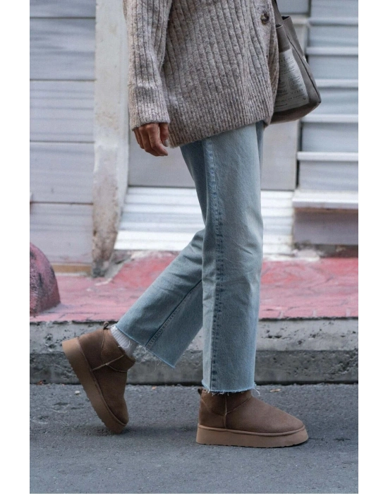 Andra Vizon Kadın Kalın Taban Süet İçi Kürklü Rahat Günlük Bot