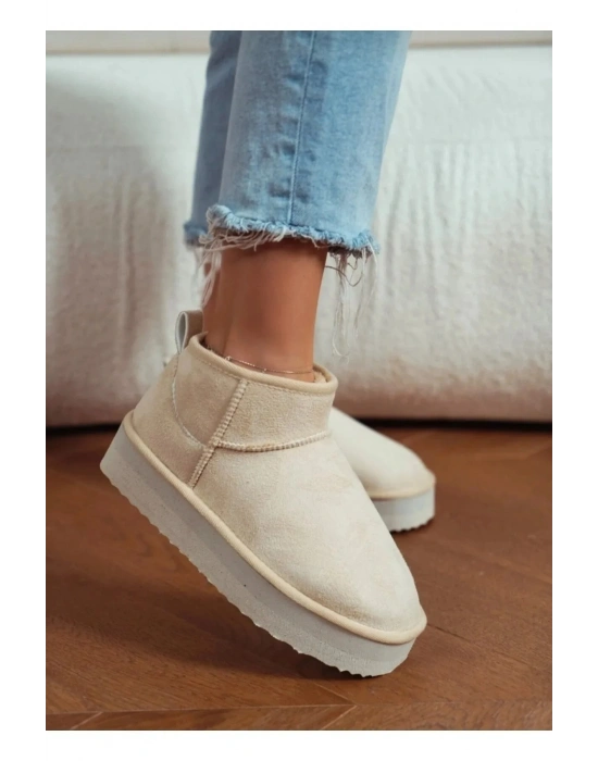 Andra Krem Kadın Kalın Taban Süet İçi Kürklü Rahat Günlük Bot