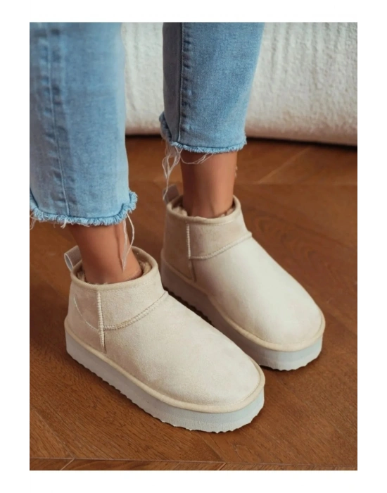 Andra Krem Kadın Kalın Taban Süet İçi Kürklü Rahat Günlük Bot