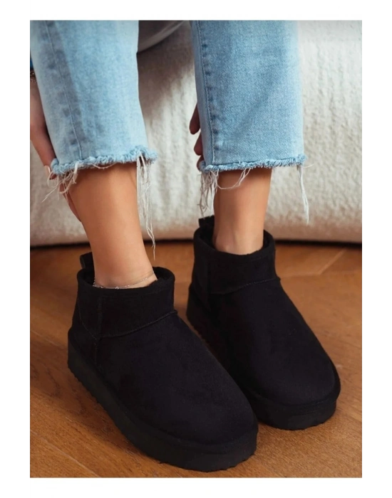 Andra Siyah Kadın Kalın Taban Süet İçi Kürklü Rahat Günlük Bot