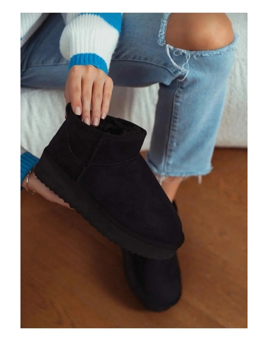 Andra Siyah Kadın Kalın Taban Süet İçi Kürklü Rahat Günlük Bot