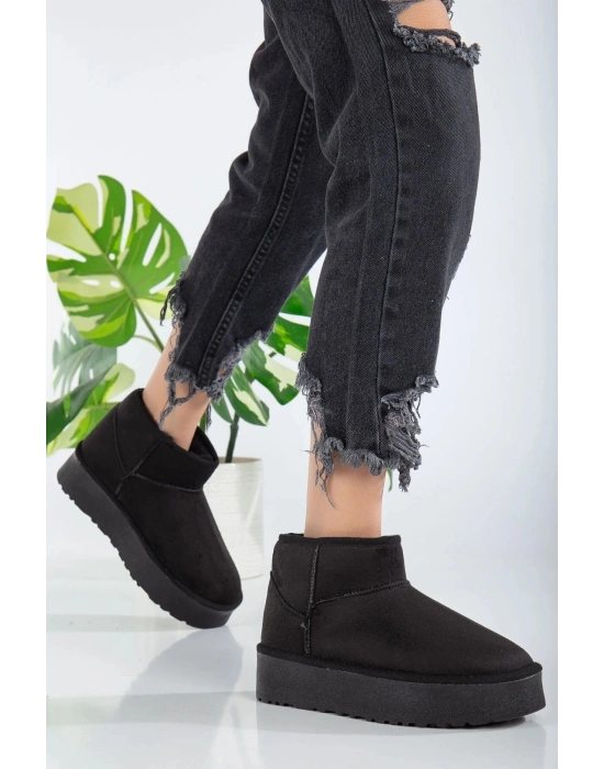 Andra Siyah Kadın Kalın Taban Süet İçi Kürklü Rahat Günlük Bot