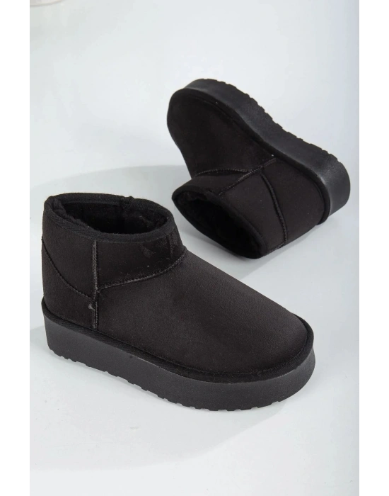 Andra Siyah Kadın Kalın Taban Süet İçi Kürklü Rahat Günlük Bot