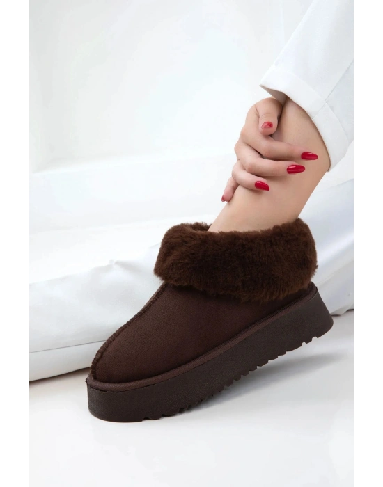 Alice Kahverengi Kadın İç Ve Dışı Kürklü Kalın Taban Ayakkabı