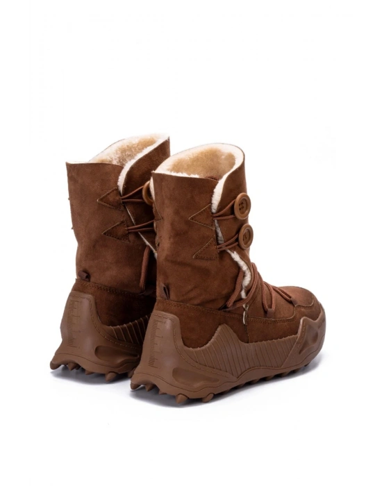 Kinga Kalın Taban Düğme Detaylı İçi Kürklü Bağcıklı Kadın Bot