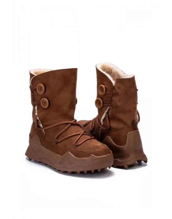 Kinga Kalın Taban Düğme Detaylı İçi Kürklü Bağcıklı Kadın Bot