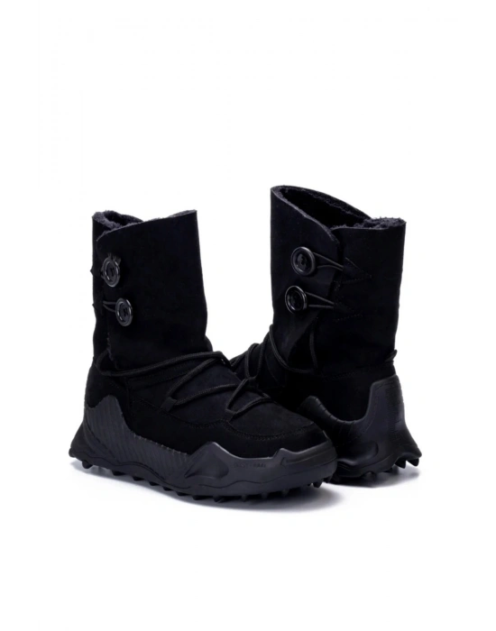 Kinga Kalın Taban Düğme Detaylı İçi Kürklü Bağcıklı Kadın Bot