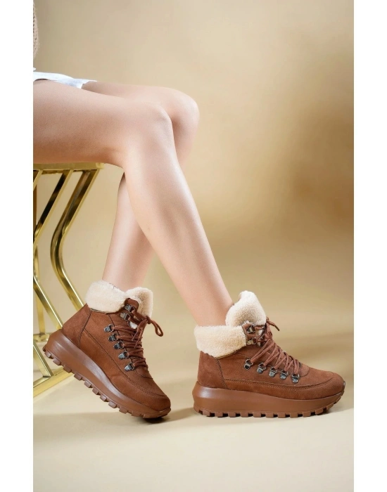Melina İçi Kürklü Kalın Taban Bağcıklı Soğuğa Dayanıklı Kadın Bot
