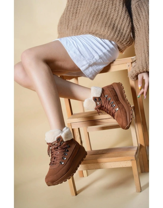 Melina İçi Kürklü Kalın Taban Bağcıklı Soğuğa Dayanıklı Kadın Bot