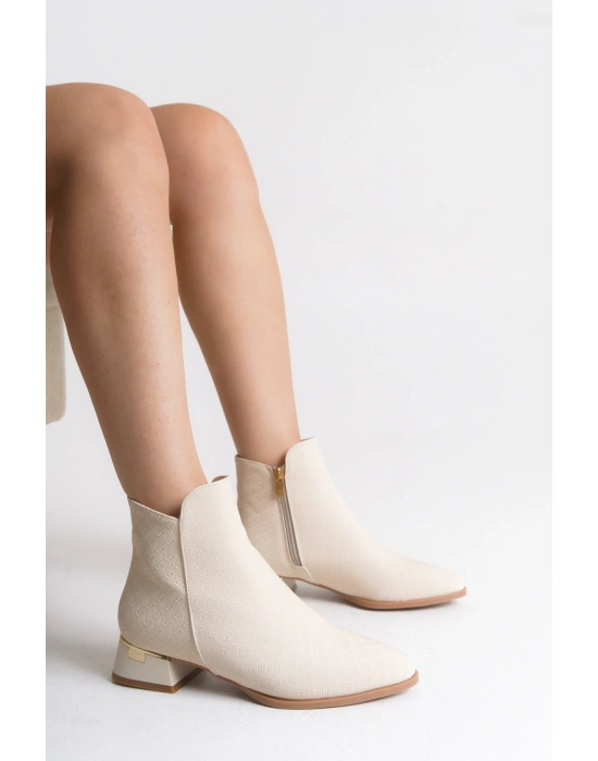 Ilena Metal Topuk ve Doku Detaylı Fermuarlı Şık Kadın Bot