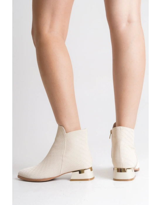 Ilena Metal Topuk ve Doku Detaylı Fermuarlı Şık Kadın Bot