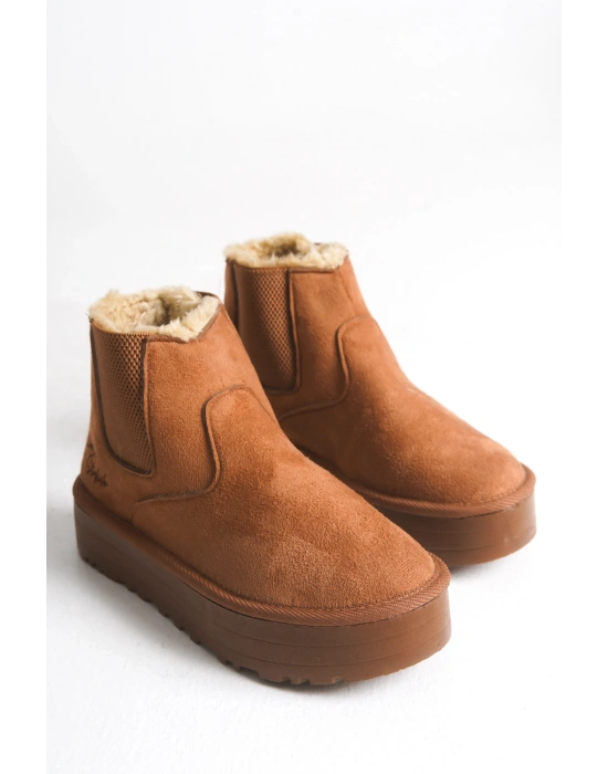 Reneta İçi Kürklü Kalın Taban Yandan Lastikli Rahat Kadın Bot