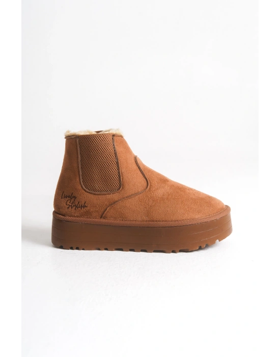 Reneta İçi Kürklü Kalın Taban Yandan Lastikli Rahat Kadın Bot