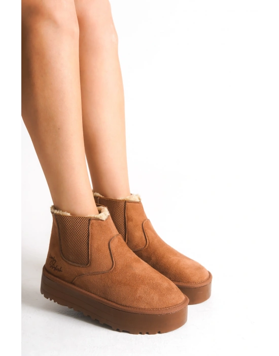 Reneta İçi Kürklü Kalın Taban Yandan Lastikli Rahat Kadın Bot