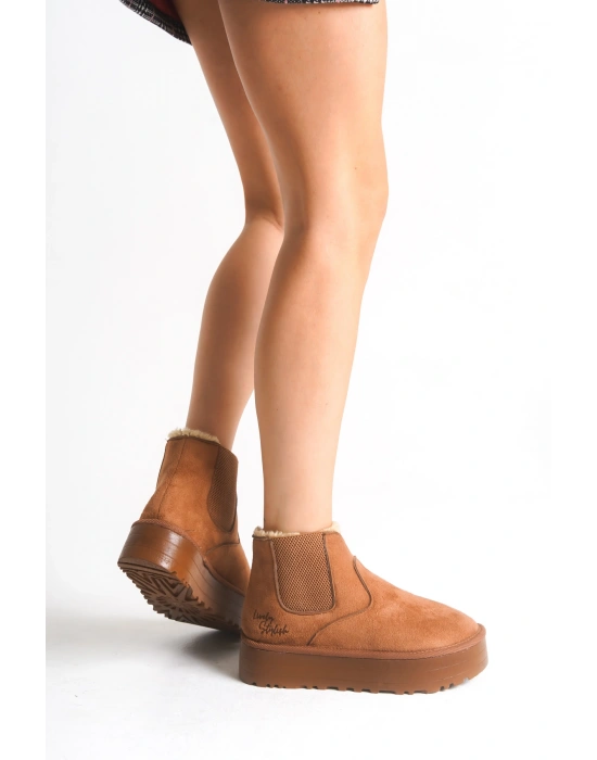 Reneta İçi Kürklü Kalın Taban Yandan Lastikli Rahat Kadın Bot