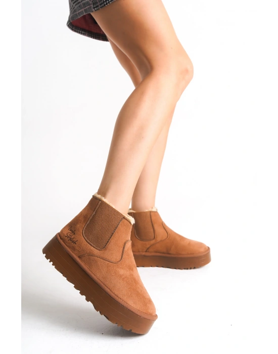 Reneta İçi Kürklü Kalın Taban Yandan Lastikli Rahat Kadın Bot