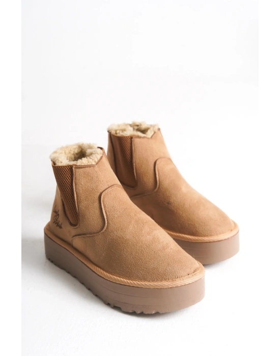 Reneta İçi Kürklü Kalın Taban Yandan Lastikli Rahat Kadın Bot