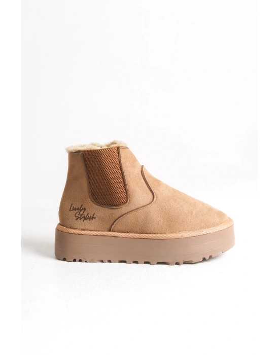 Reneta İçi Kürklü Kalın Taban Yandan Lastikli Rahat Kadın Bot