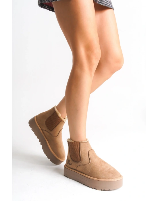 Reneta İçi Kürklü Kalın Taban Yandan Lastikli Rahat Kadın Bot