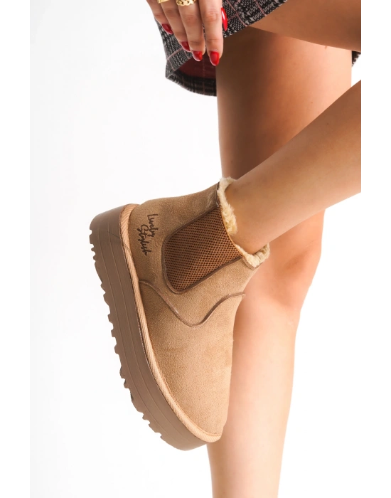 Reneta İçi Kürklü Kalın Taban Yandan Lastikli Rahat Kadın Bot