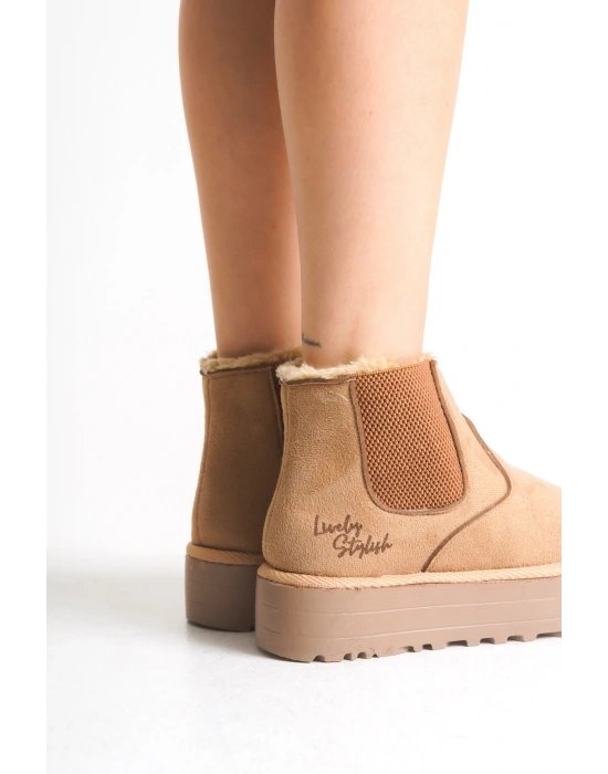 Reneta İçi Kürklü Kalın Taban Yandan Lastikli Rahat Kadın Bot