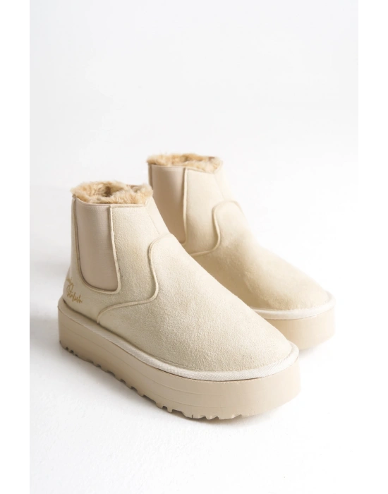Reneta İçi Kürklü Kalın Taban Yandan Lastikli Rahat Kadın Bot