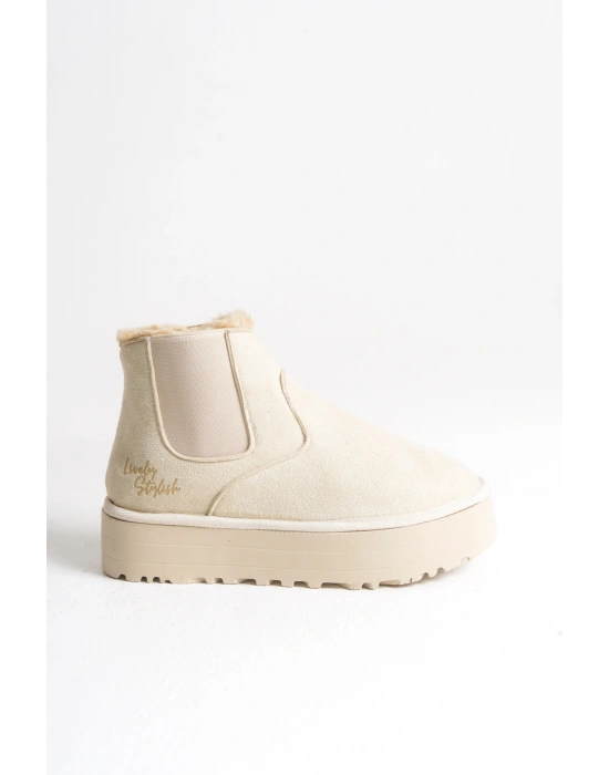 Reneta İçi Kürklü Kalın Taban Yandan Lastikli Rahat Kadın Bot