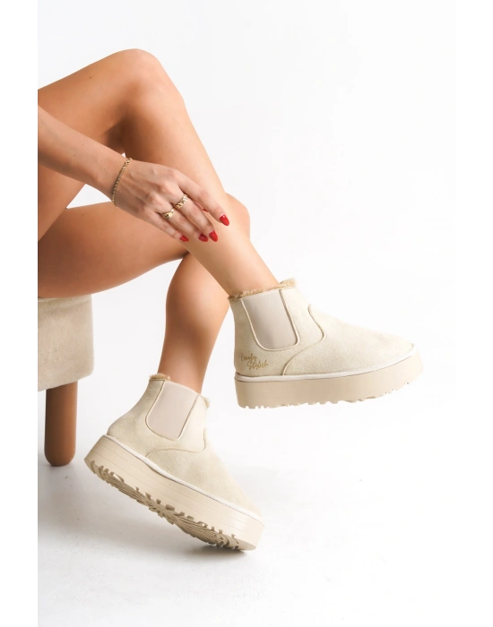 Reneta İçi Kürklü Kalın Taban Yandan Lastikli Rahat Kadın Bot