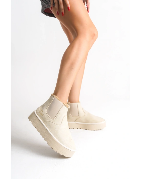 Reneta İçi Kürklü Kalın Taban Yandan Lastikli Rahat Kadın Bot